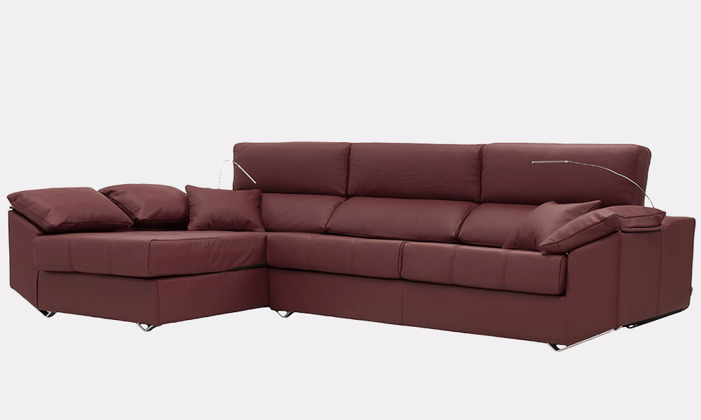 Sofa chaise longue tres plazas de cuero rojo