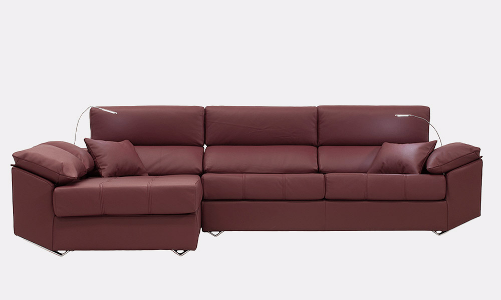 Sofa chaise longue tres plazas de cuero rojo